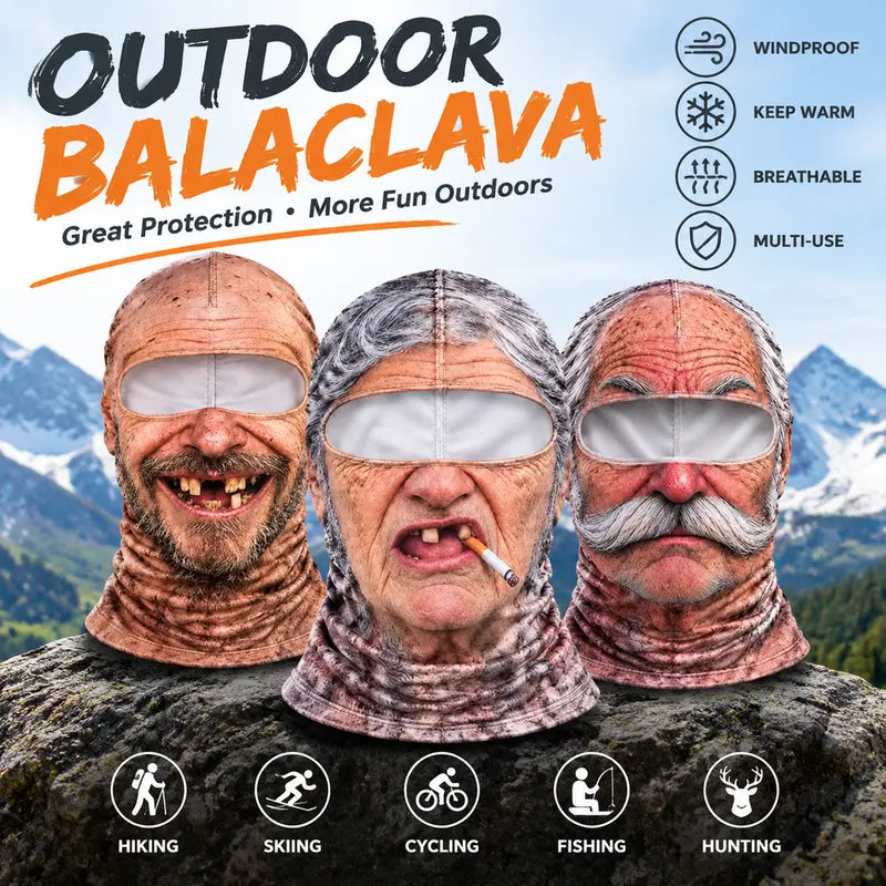 Funny Old Man Face Balaclava – Realistic Print Ski Mask