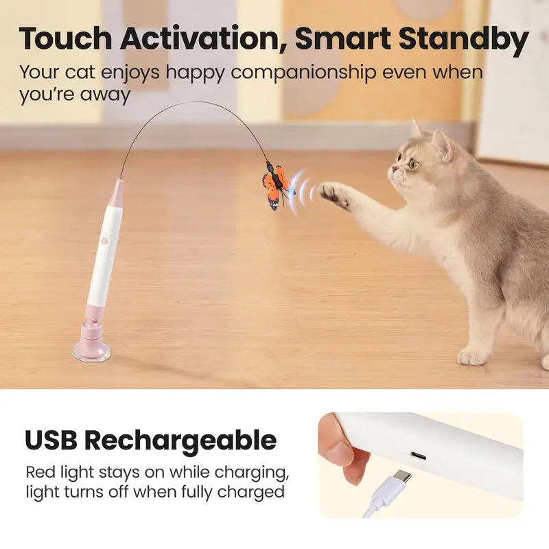 Electric Butterfly Cat Toy – 360° Spinning Rechargeable Wand
