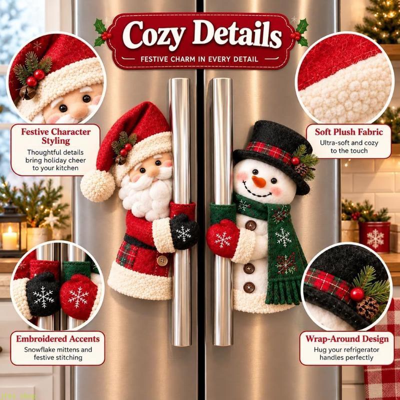 2PCS Christmas Handle Covers – Plush Santa & Snowman Huggers