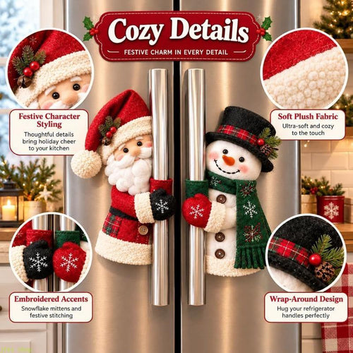 2PCS Christmas Handle Covers – Plush Santa & Snowman Huggers