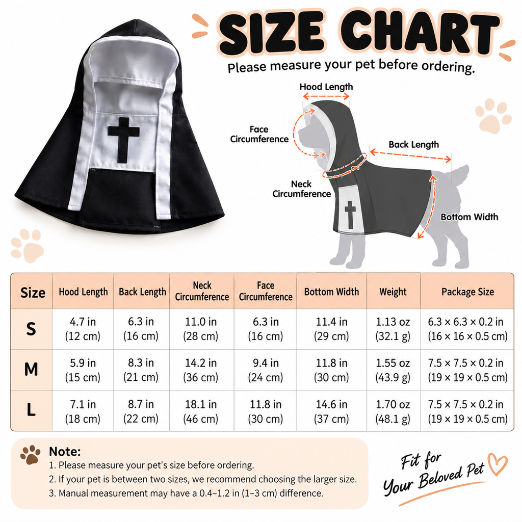 Funny Pet Nun Costume – One-Piece Hooded Halloween Cloak