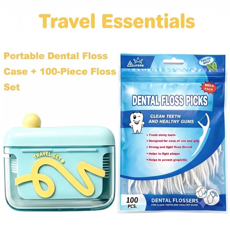 Pop-Up Floss Pick Dispenser with 100 Picks – Portable Refillable Case