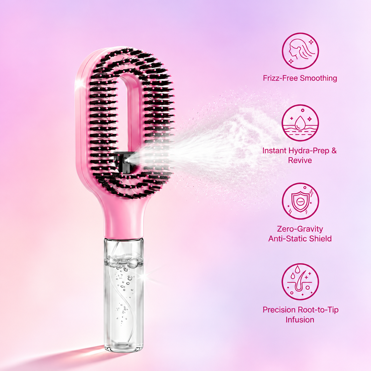 3-in-1 Mist Spray Hair Brush – Detangling & Smoothing Comb