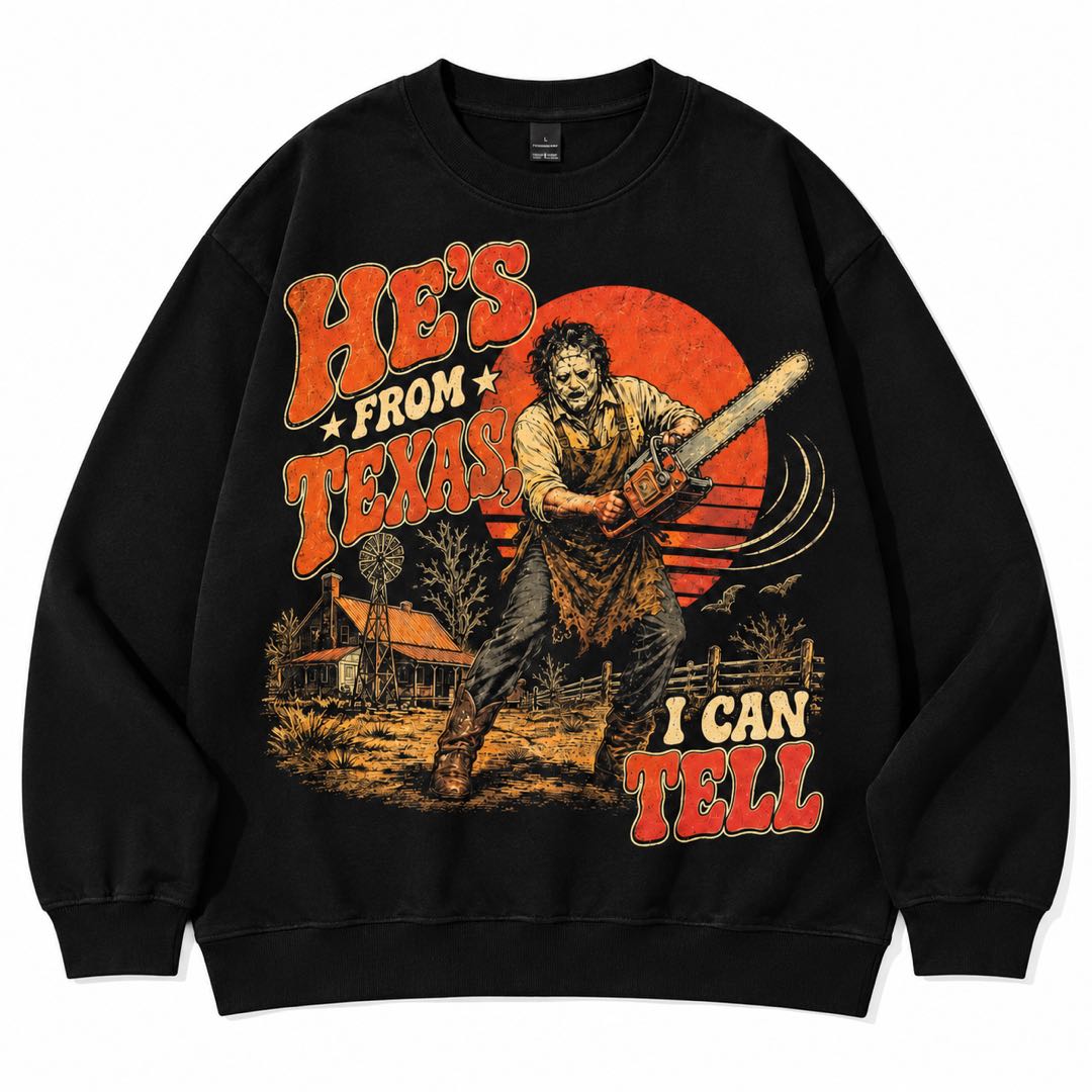 He’s From Texas, I Can Tell Funny Horror Graphic T-Shirt