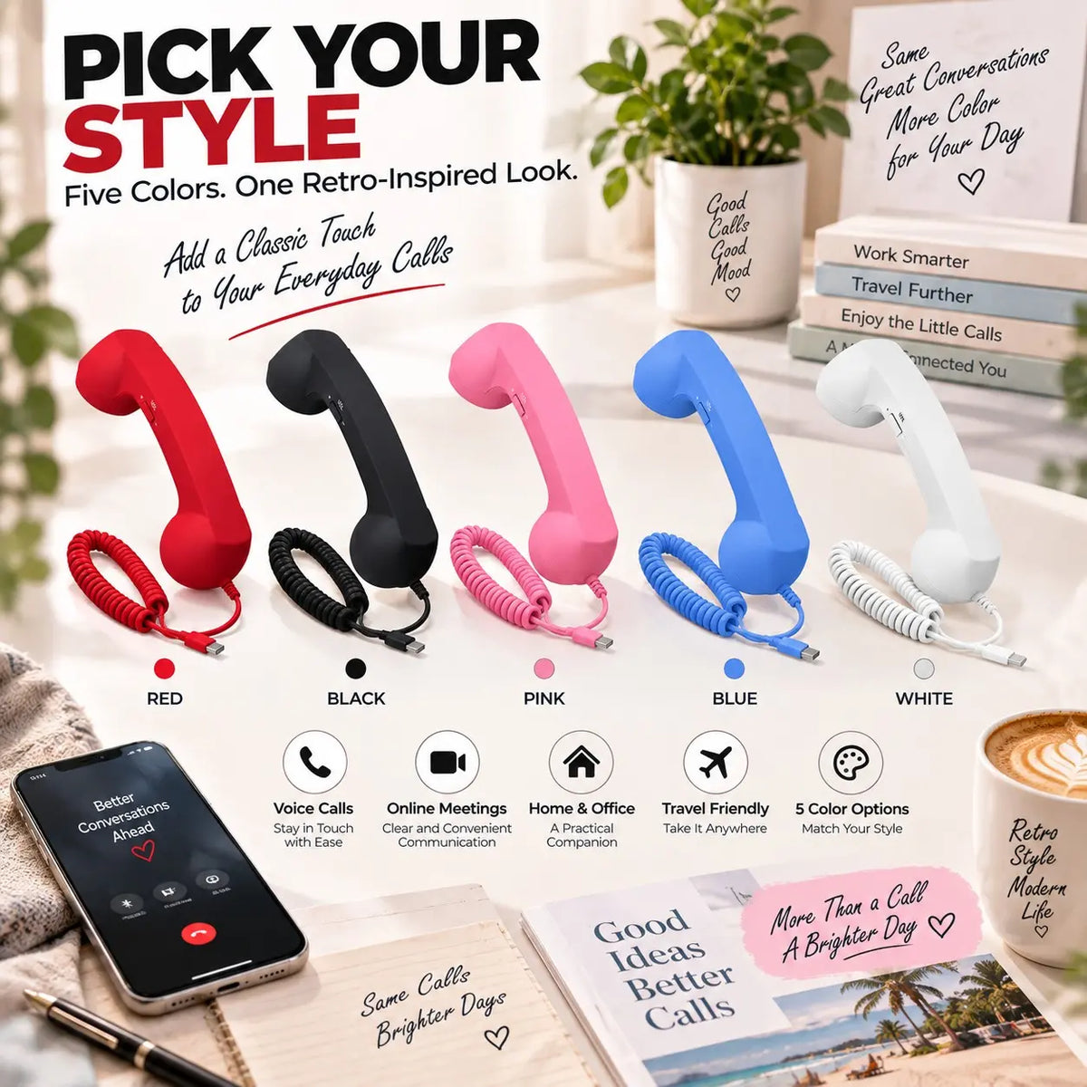 Retro Corded Phone Handset – USB-C / 3.5mm Wired Receiver