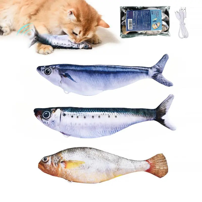 3-Pack Flopping Fish Cat Toys – Rechargeable Tap-Activated Interactive Toys