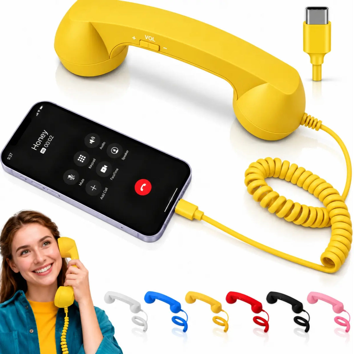 Retro Corded Phone Handset – USB-C / 3.5mm Wired Receiver