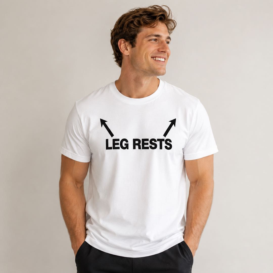 Warning: LEG RESTS Funny T-Shirt | Adult Humor Graphic Tee | Viral Party Conversation Starter Gift