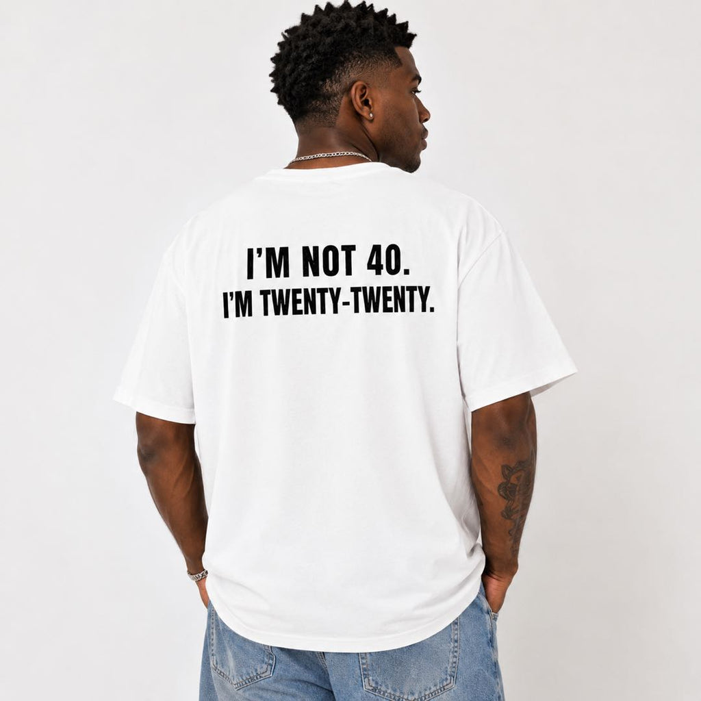 Officially Not 40, Just Twenty-Twenty Funny Birthday T-Shirt | Midlife Humor Graphic Tee