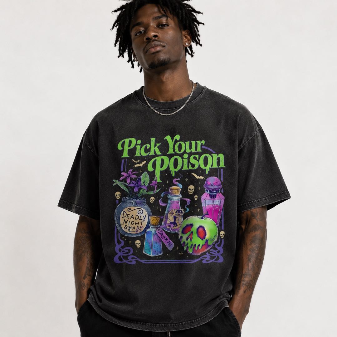 Pick Your Poison T-Shirt | Gothic Halloween Graphic Tee | Dark Aesthetic Witchy Streetwear Shirt