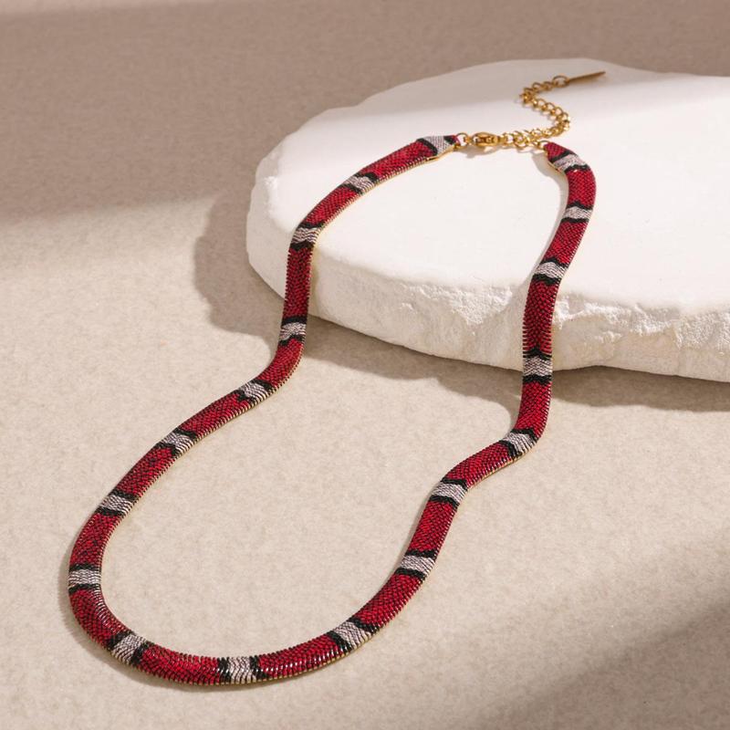Snake Print Metal Statement Necklace for Women