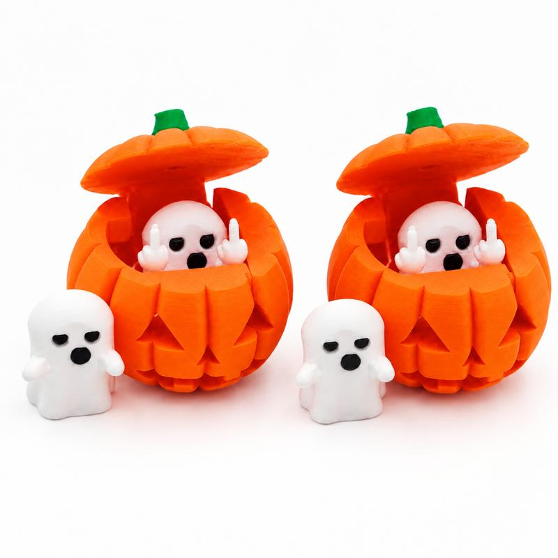 3D Printed Ghost Pumpkin Ornament – Flip-Top Halloween Decor