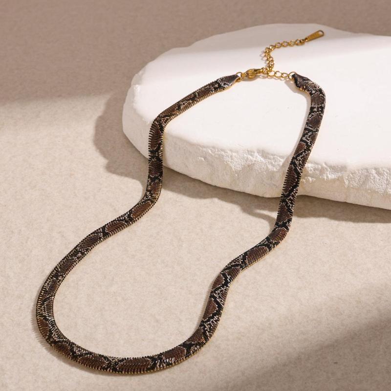 Snake Print Metal Statement Necklace for Women