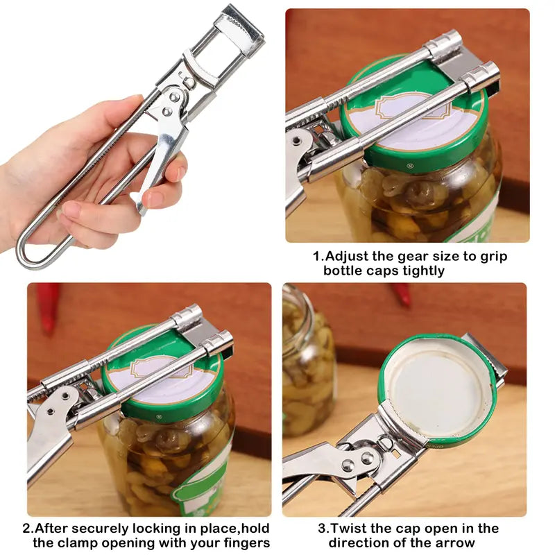 Adjustable Stainless Steel Jar Opener – Manual Lid & Bottle Gripper