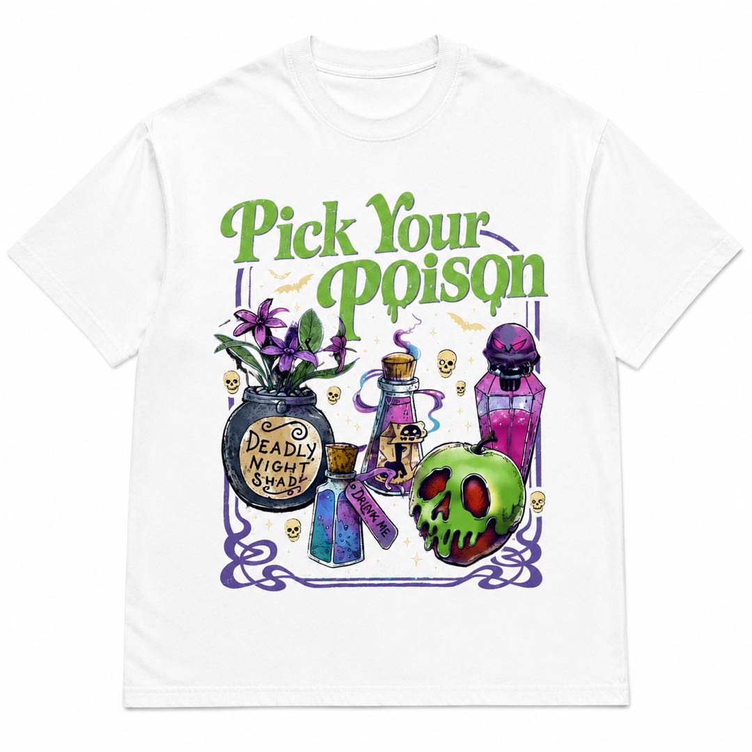 Pick Your Poison T-Shirt | Gothic Halloween Graphic Tee | Dark Aesthetic Witchy Streetwear Shirt