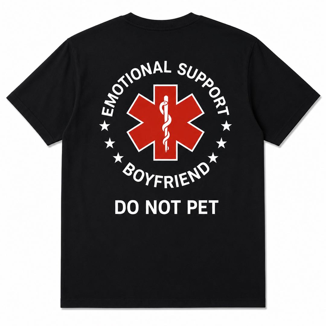 Emotional Support Husband Funny Back Print T-Shirt | Husband Gift | Marriage Humor Tee