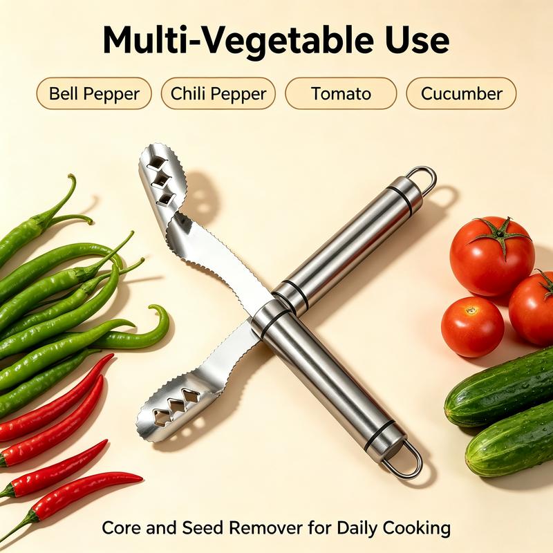 Stainless Steel Pepper Corer & Deseeder – Serrated Core Remover