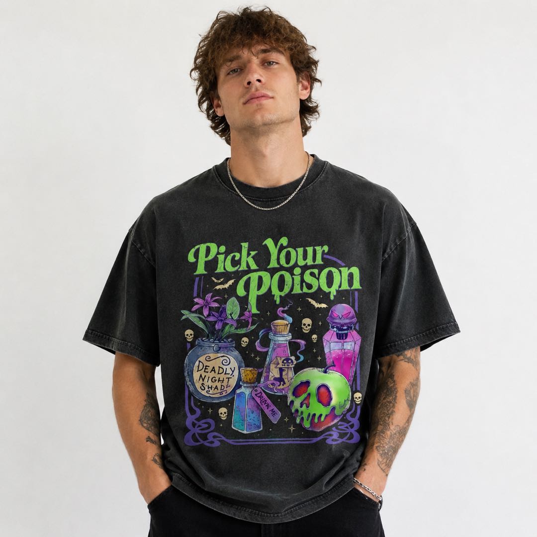 Pick Your Poison T-Shirt | Gothic Halloween Graphic Tee | Dark Aesthetic Witchy Streetwear Shirt