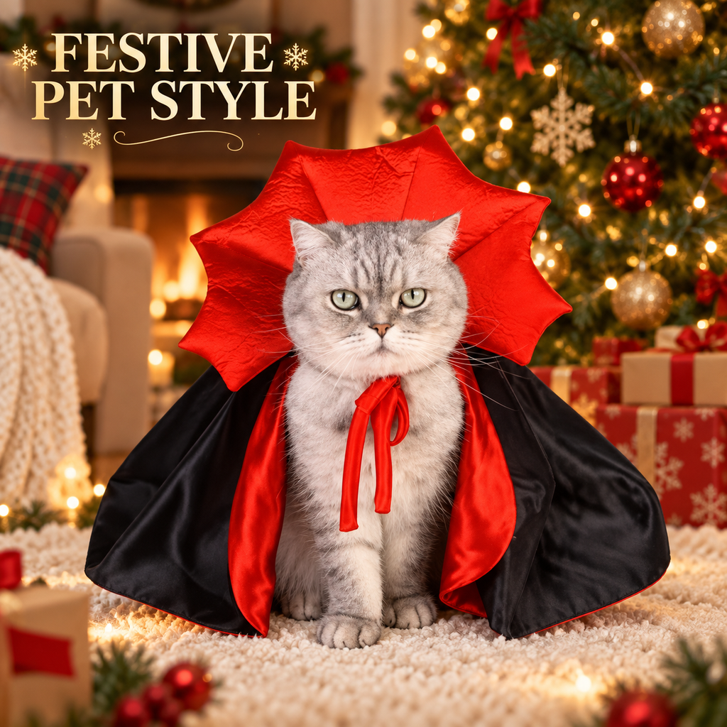 Vampire Pet Cape Costume – Halloween Cloak for Cats & Small Dogs