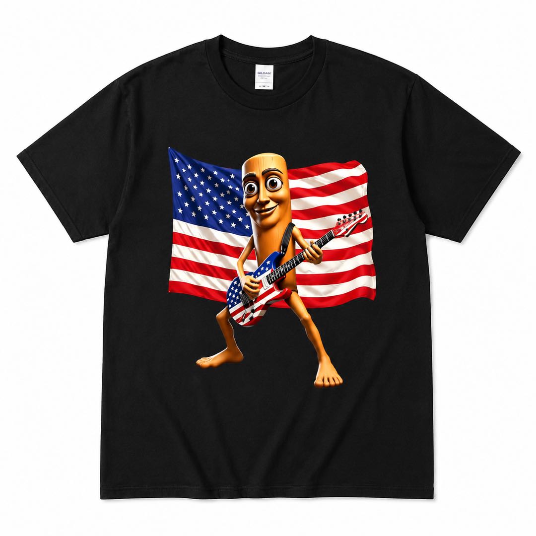 Viral Tung Tung 4th of July Rock Guitar T-Shirt | Funny American Flag Meme Tee | Independence Day Graphic Shirt