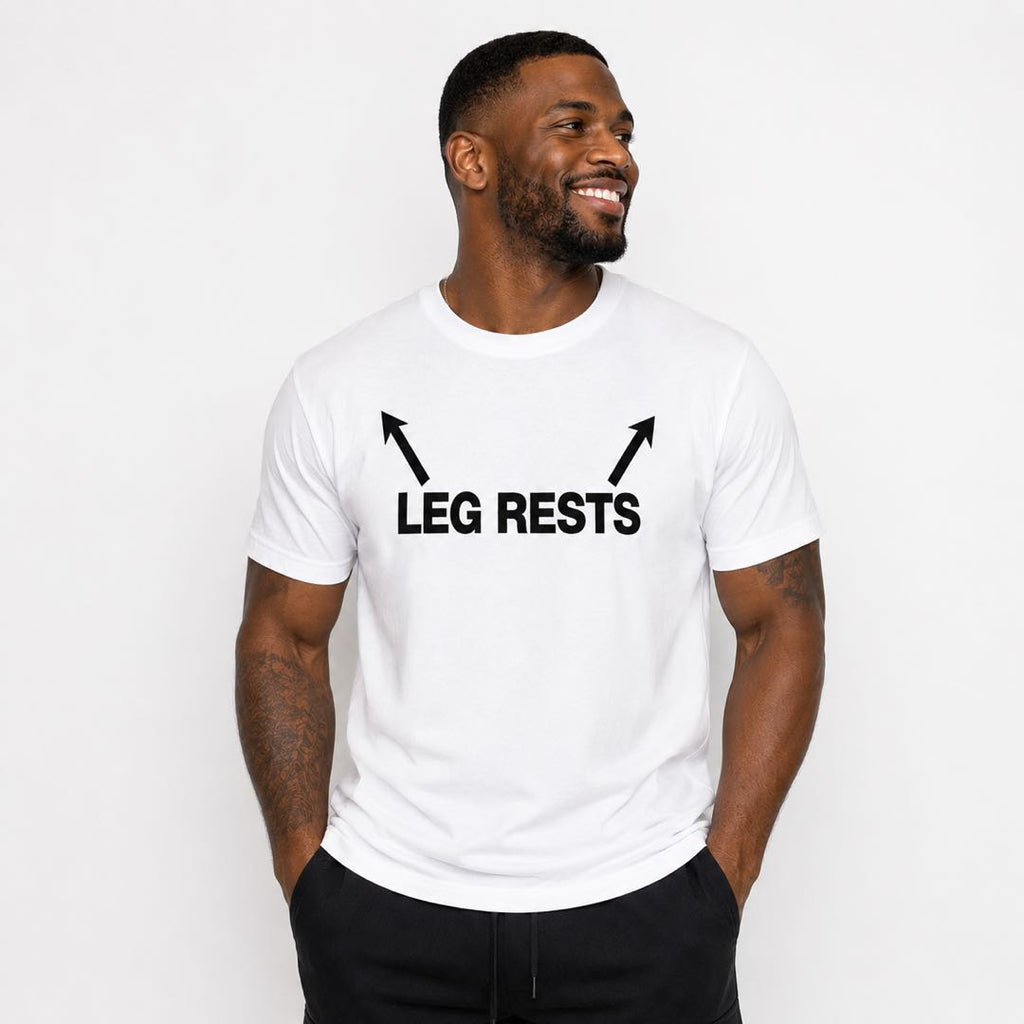 Warning: LEG RESTS Funny T-Shirt | Adult Humor Graphic Tee | Viral Party Conversation Starter Gift