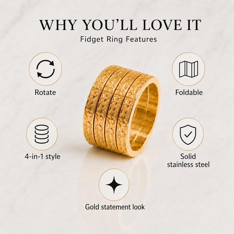 4-Band Interlinked Thumb Ring – Stainless Steel Fidget Jewelry