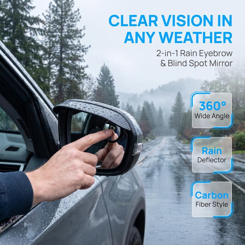 2-Pack Car Mirror Rain Guards – Round Blind Spot Mirror Visors