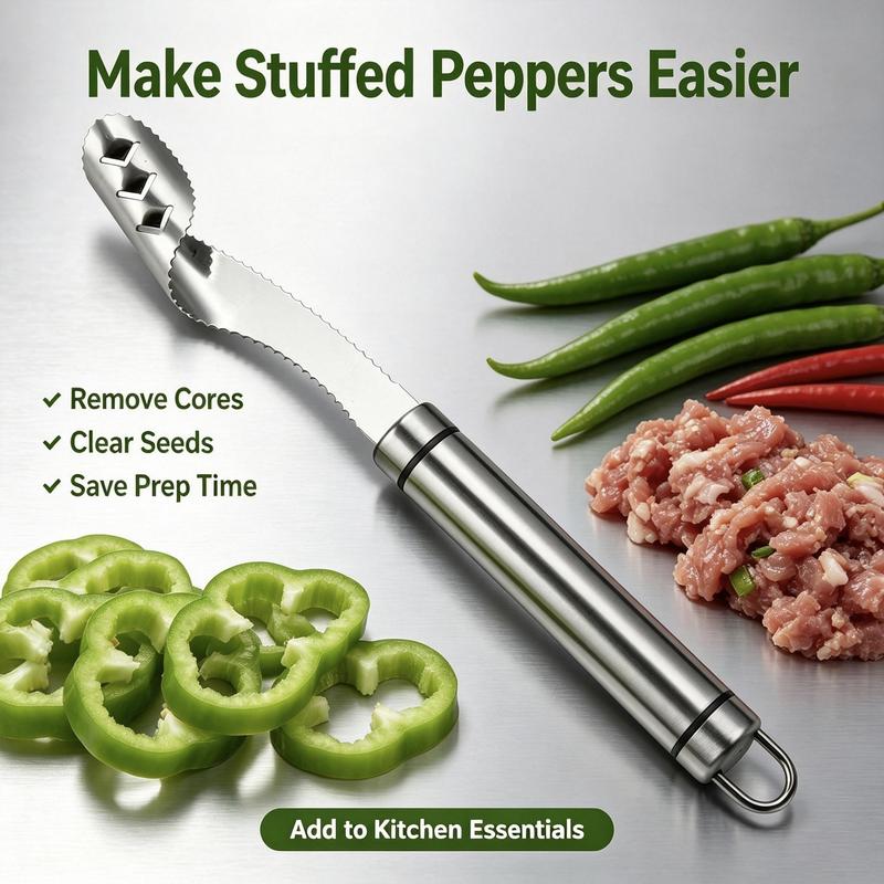 Stainless Steel Pepper Corer & Deseeder – Serrated Core Remover