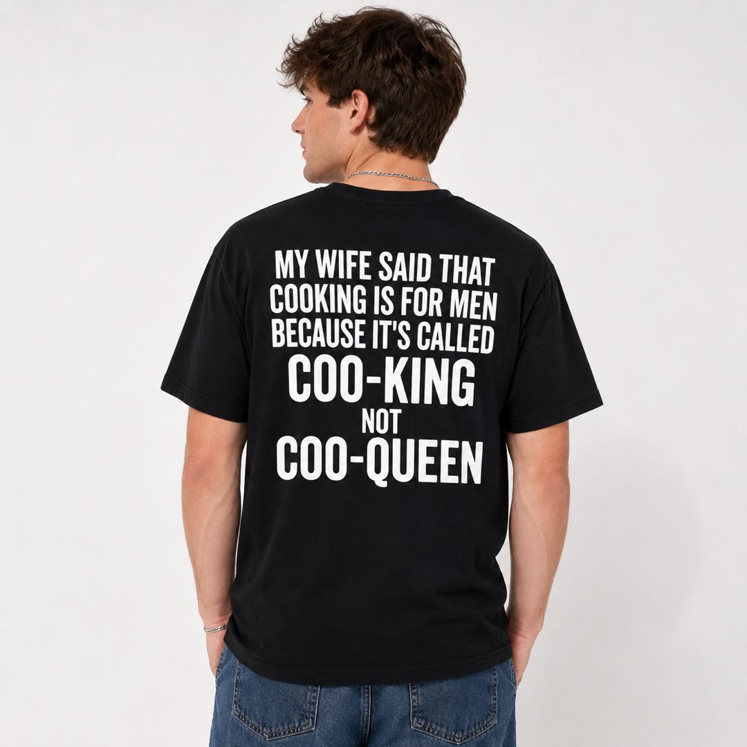 Cooking Is for Men - Coo-King Not Coo-Queen Funny BBQ T-Shirt | Dad Joke Graphic Tee
